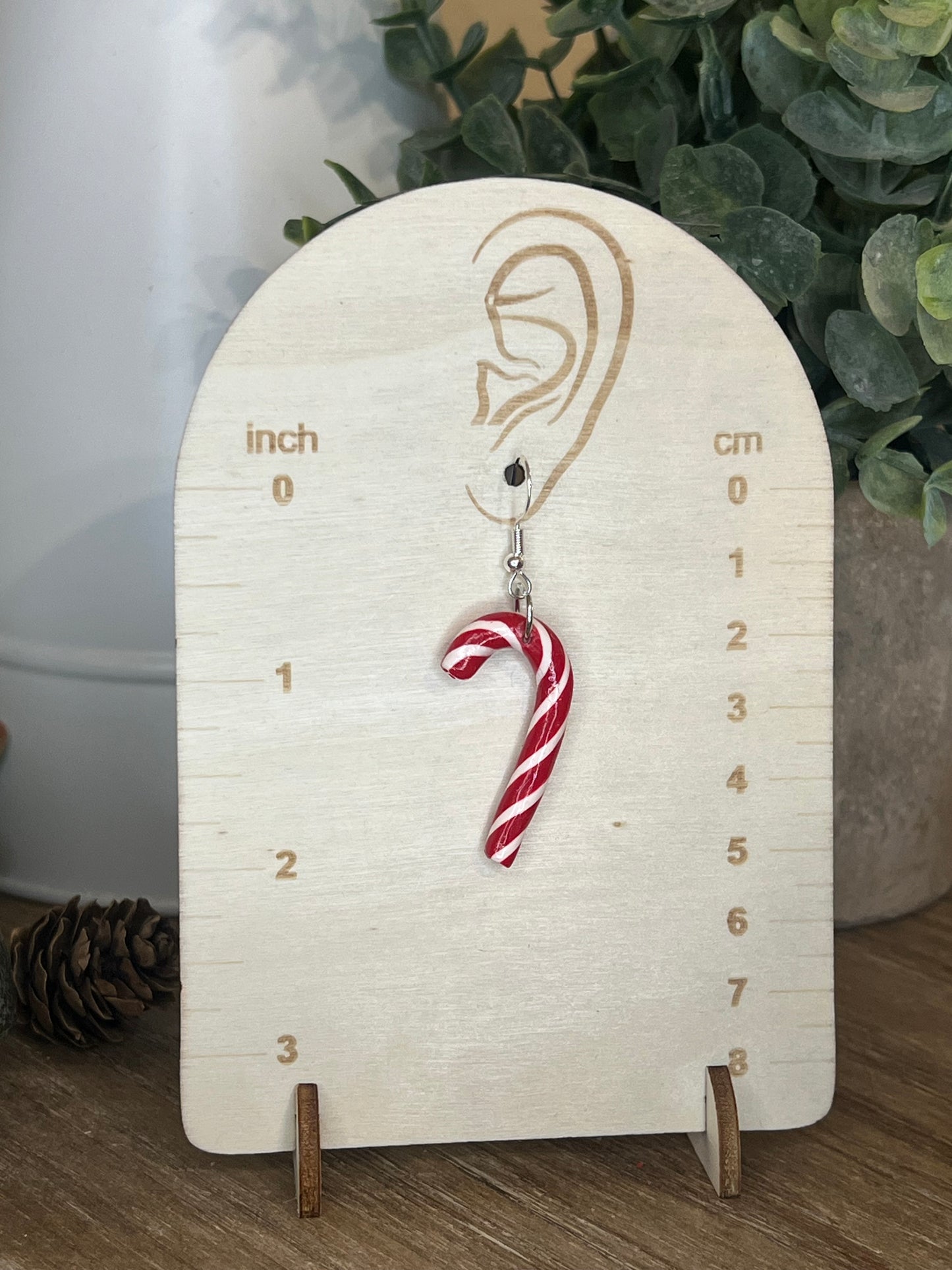 Candy Cane Earrings - White on Red Smaller Size