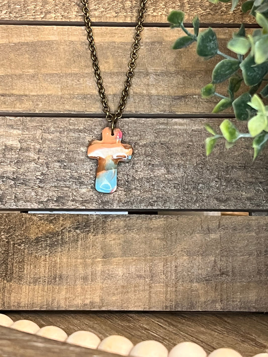 Marbled Cross Necklace