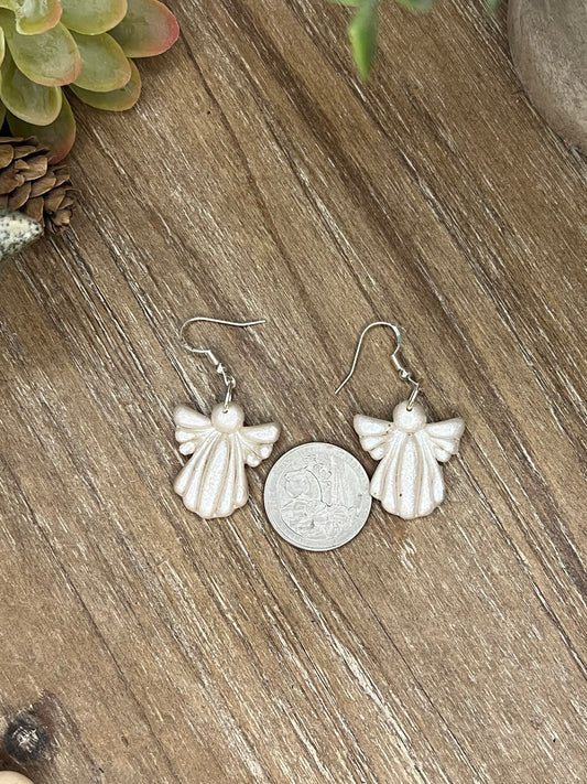 White and White Angel Dangle Earrings