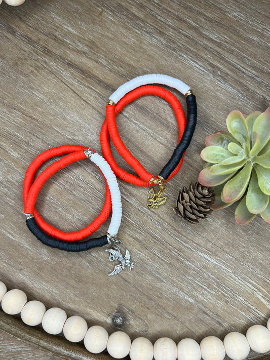 Red, Black, and White Heishe Bracelet Set with Hawk Charm