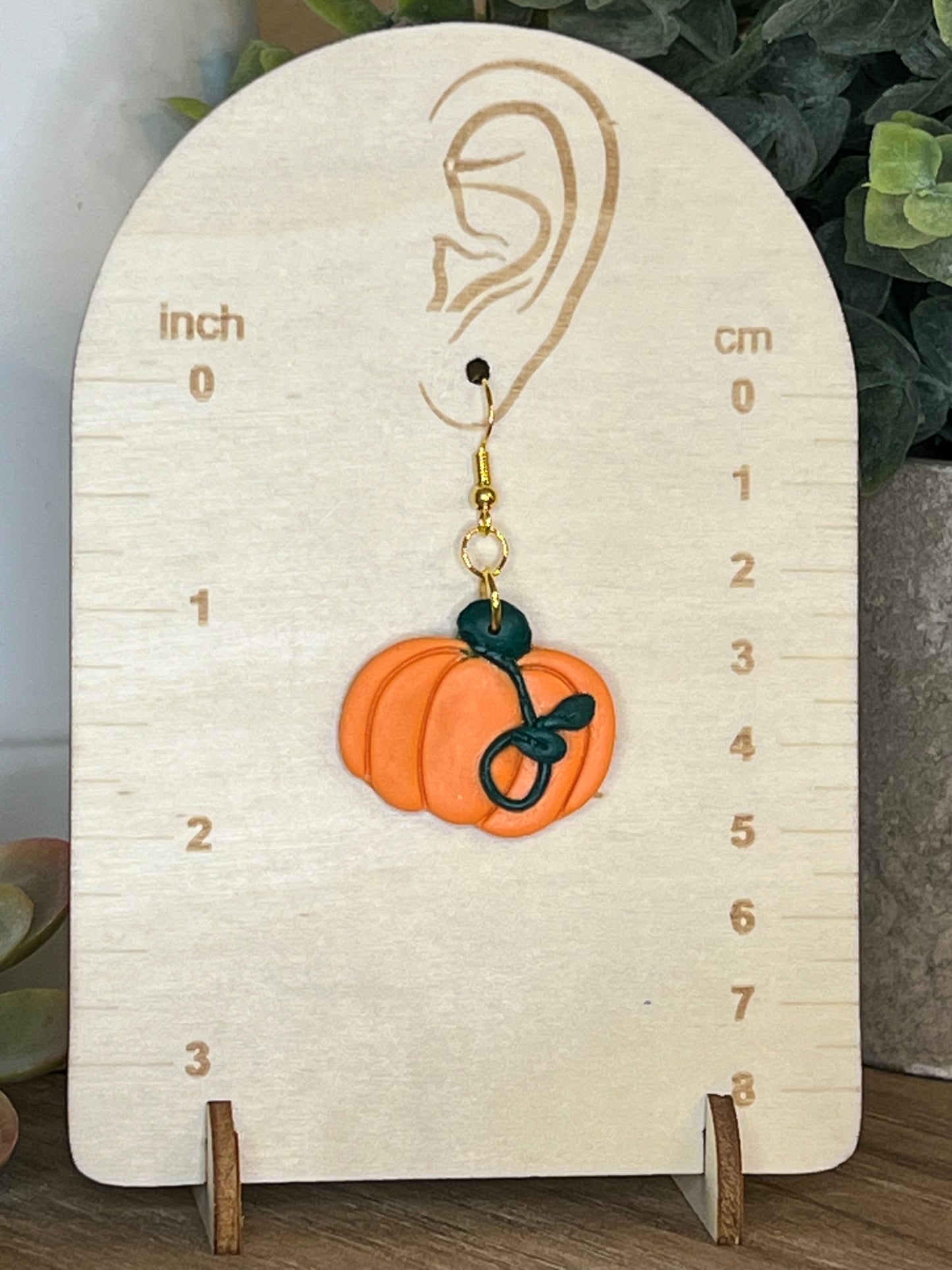 Green vine/Leaf Accented Pumpkin Hook Earrings