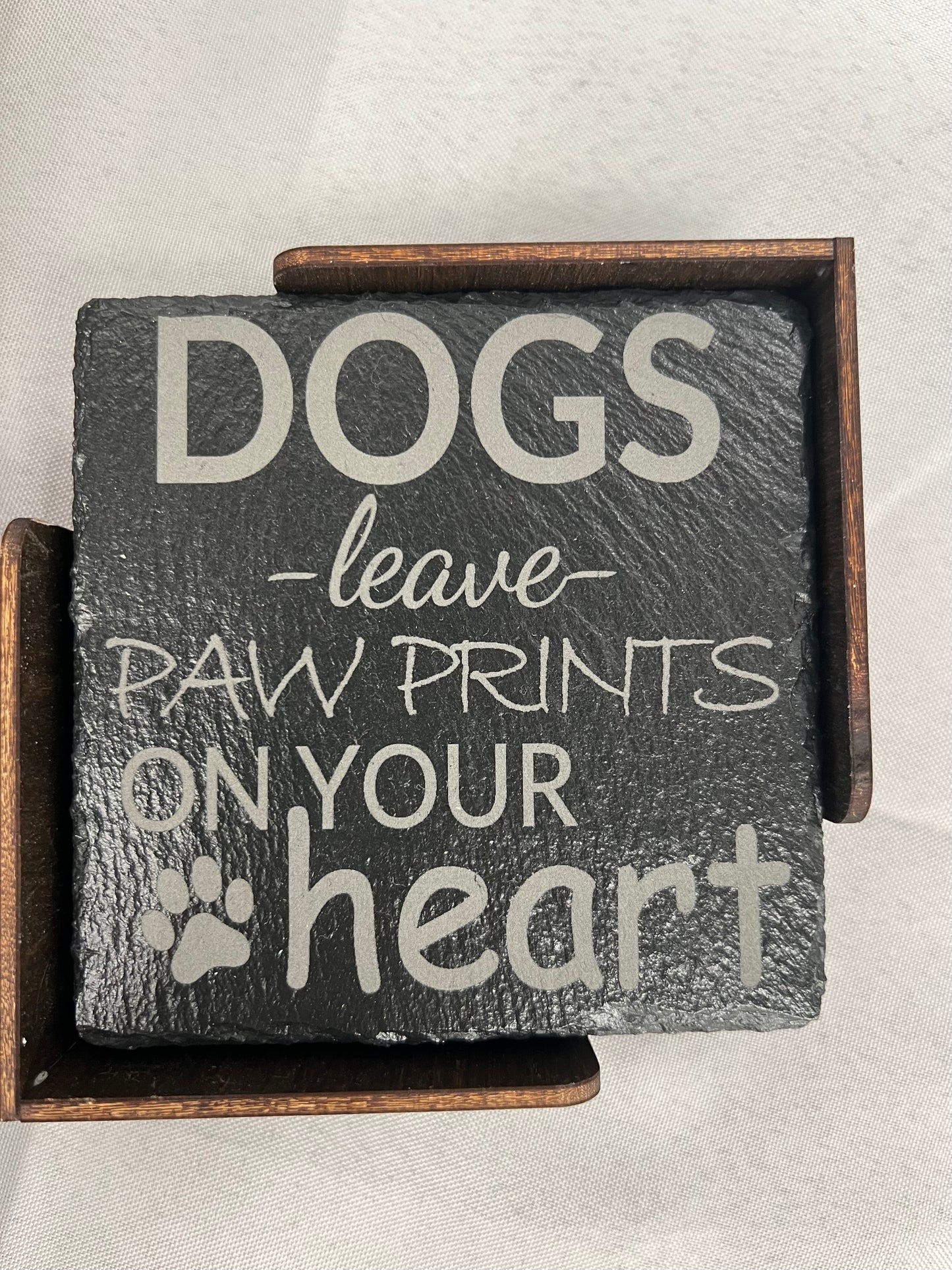 Dog Coaster Set of 4 with Wood Coaster Holder