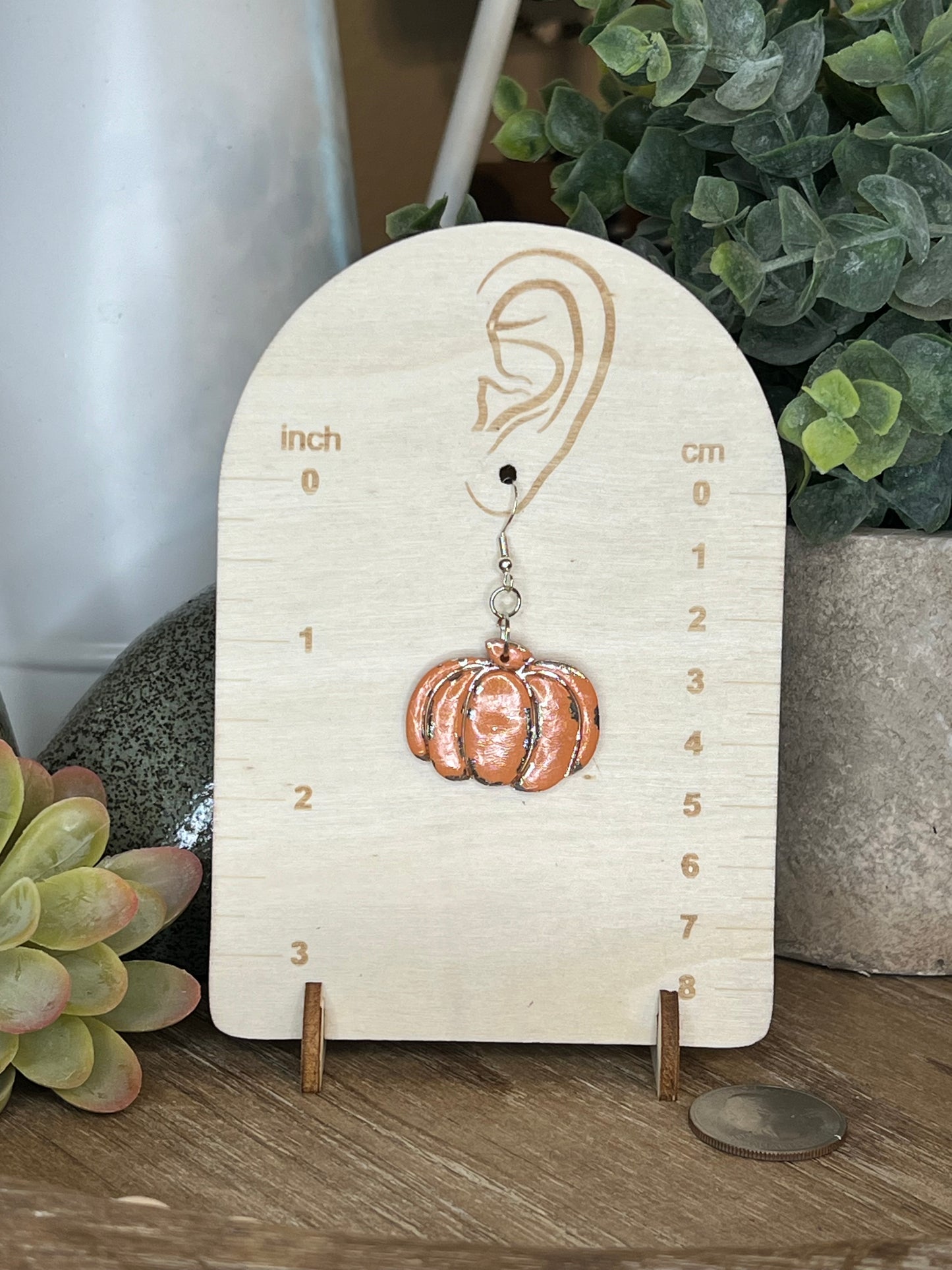 Large Silver Embossed Orange Pumpkin Earrings