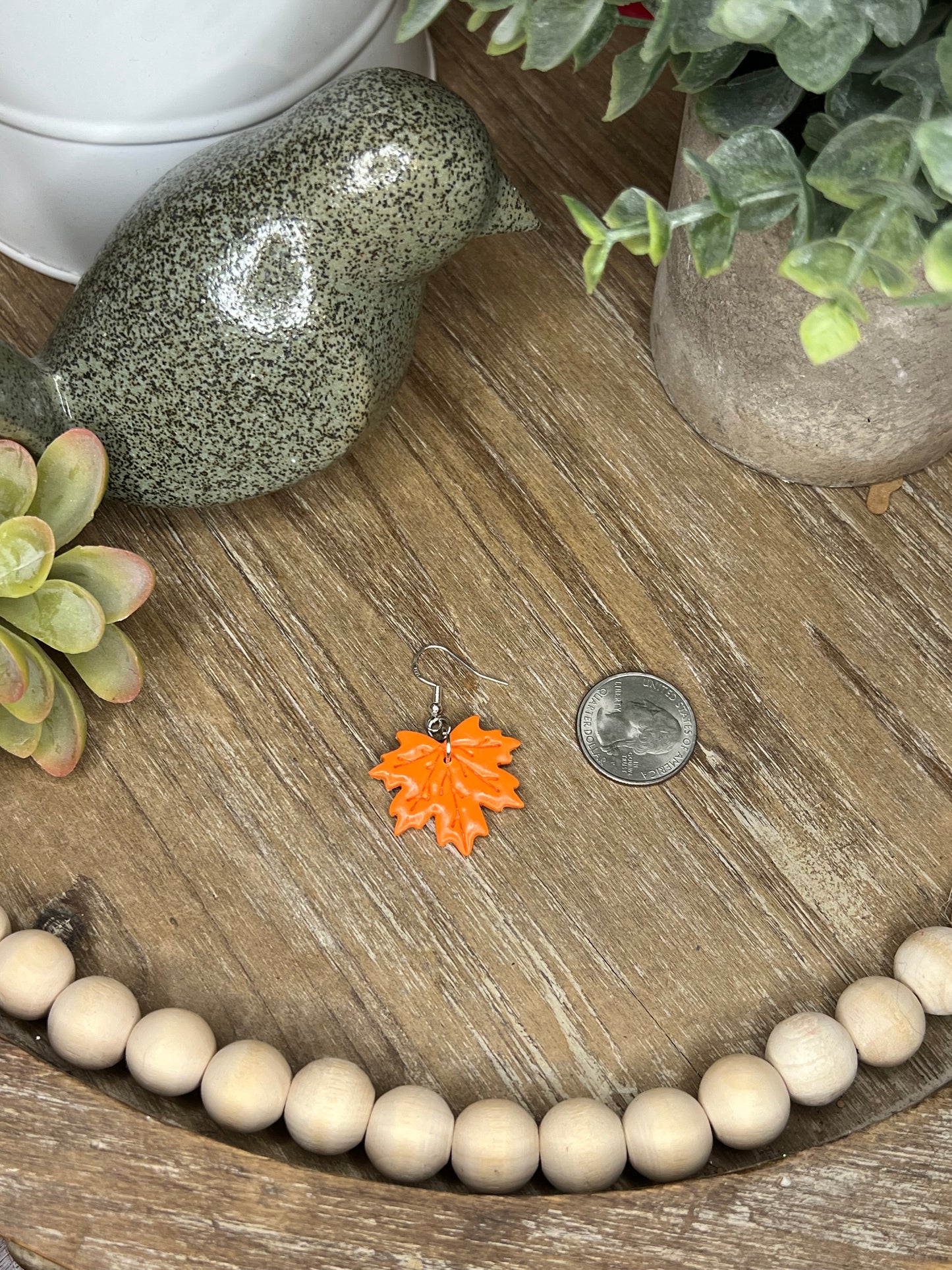 Large Orange Leaf Earrings