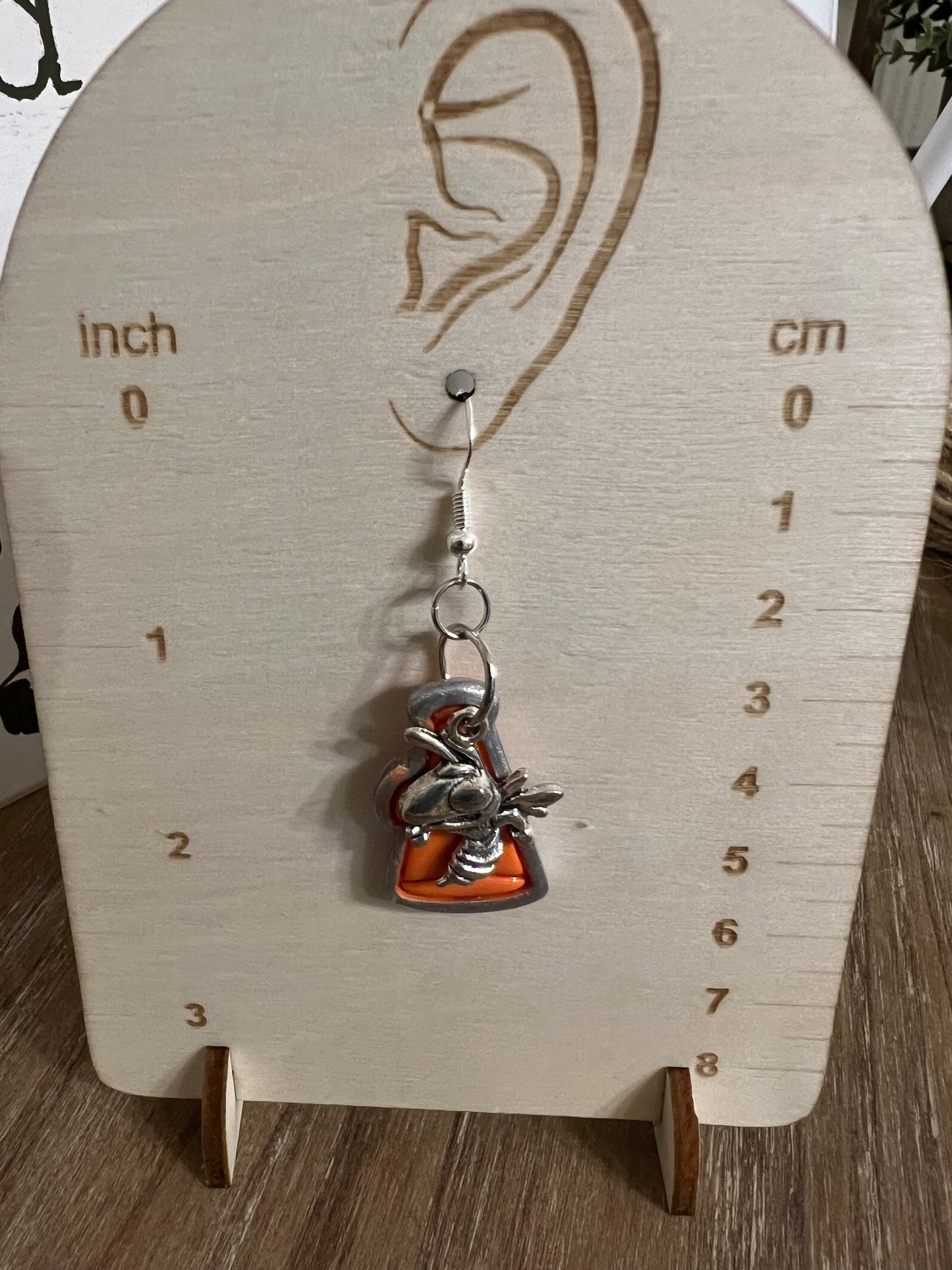 Orange Megaphone with Yellowjacket  Charm Hook Earrings