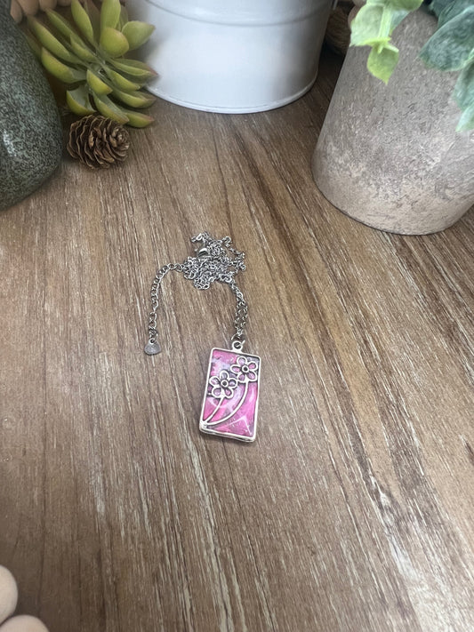 Pink Marbled Flower Necklace (Reversible)