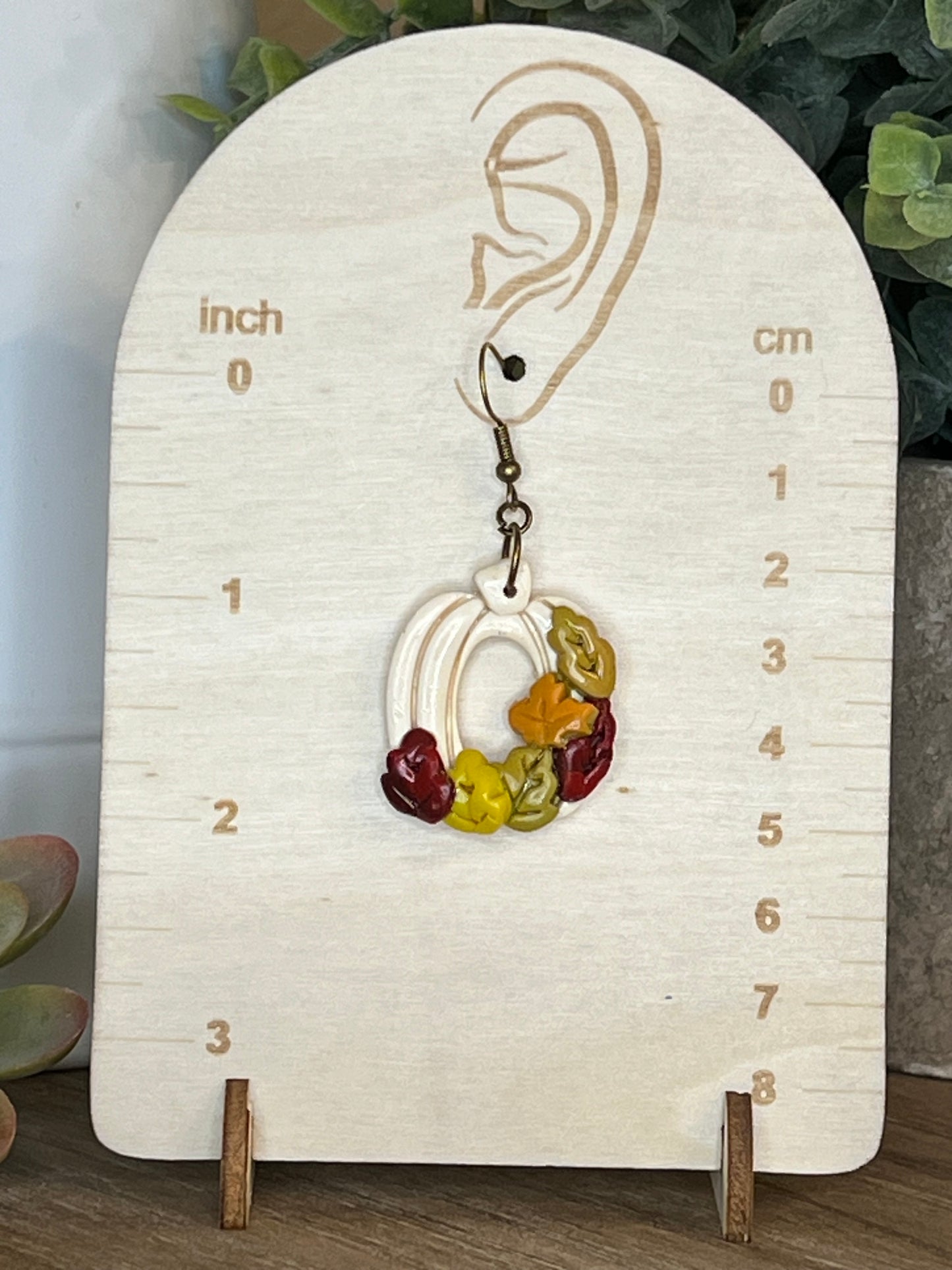 Fall Leaf White Pumpkin Dangle Earrings