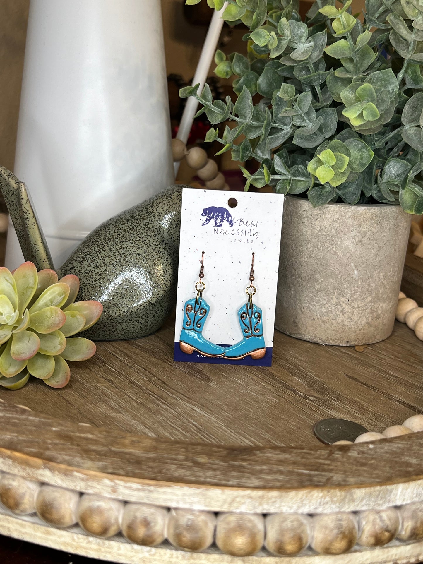 Turquoise and Bronze Cowboy Boot Earrings