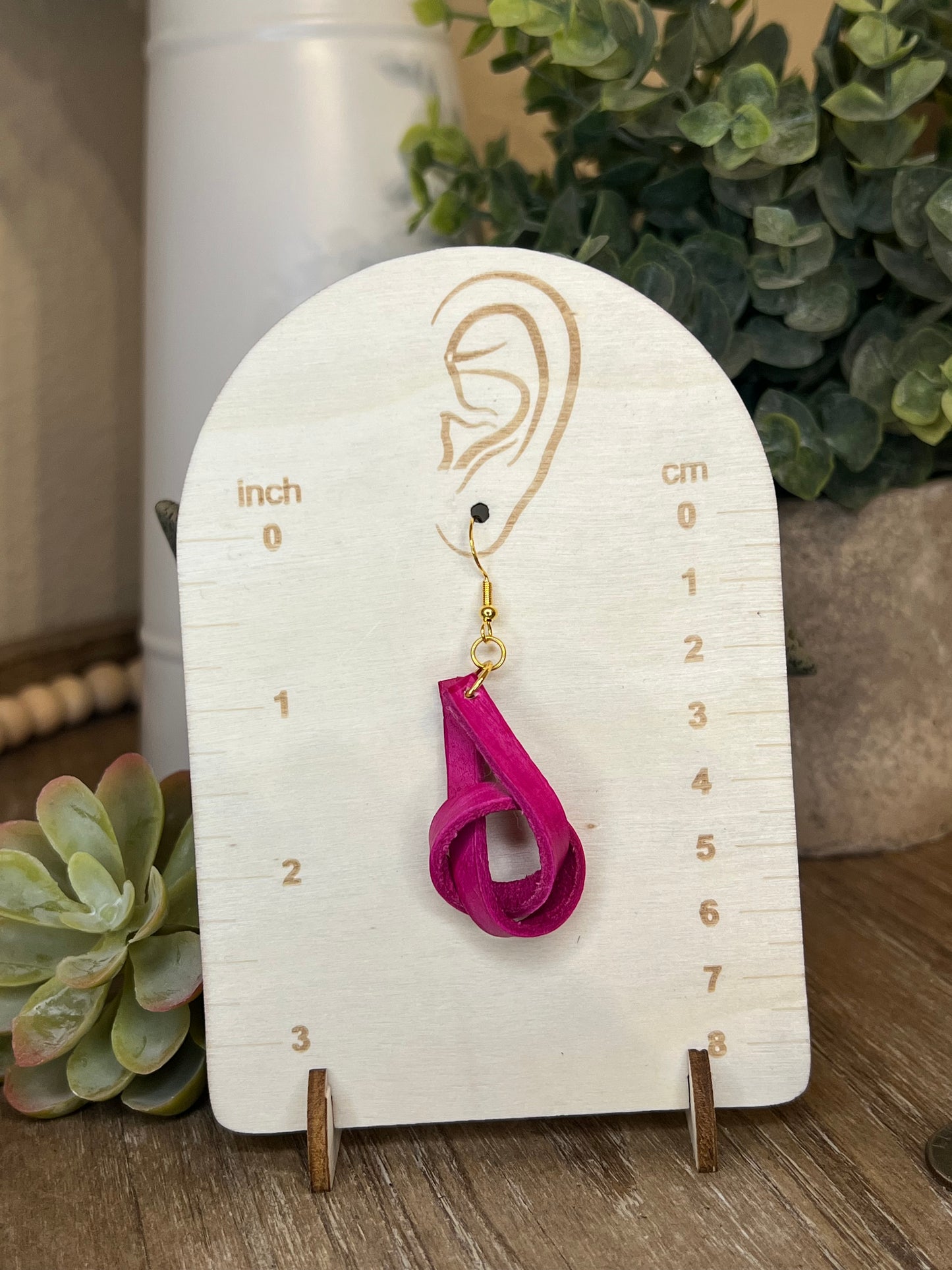 Genuine Leather Fuchsia Medium Knot Dangle Earring