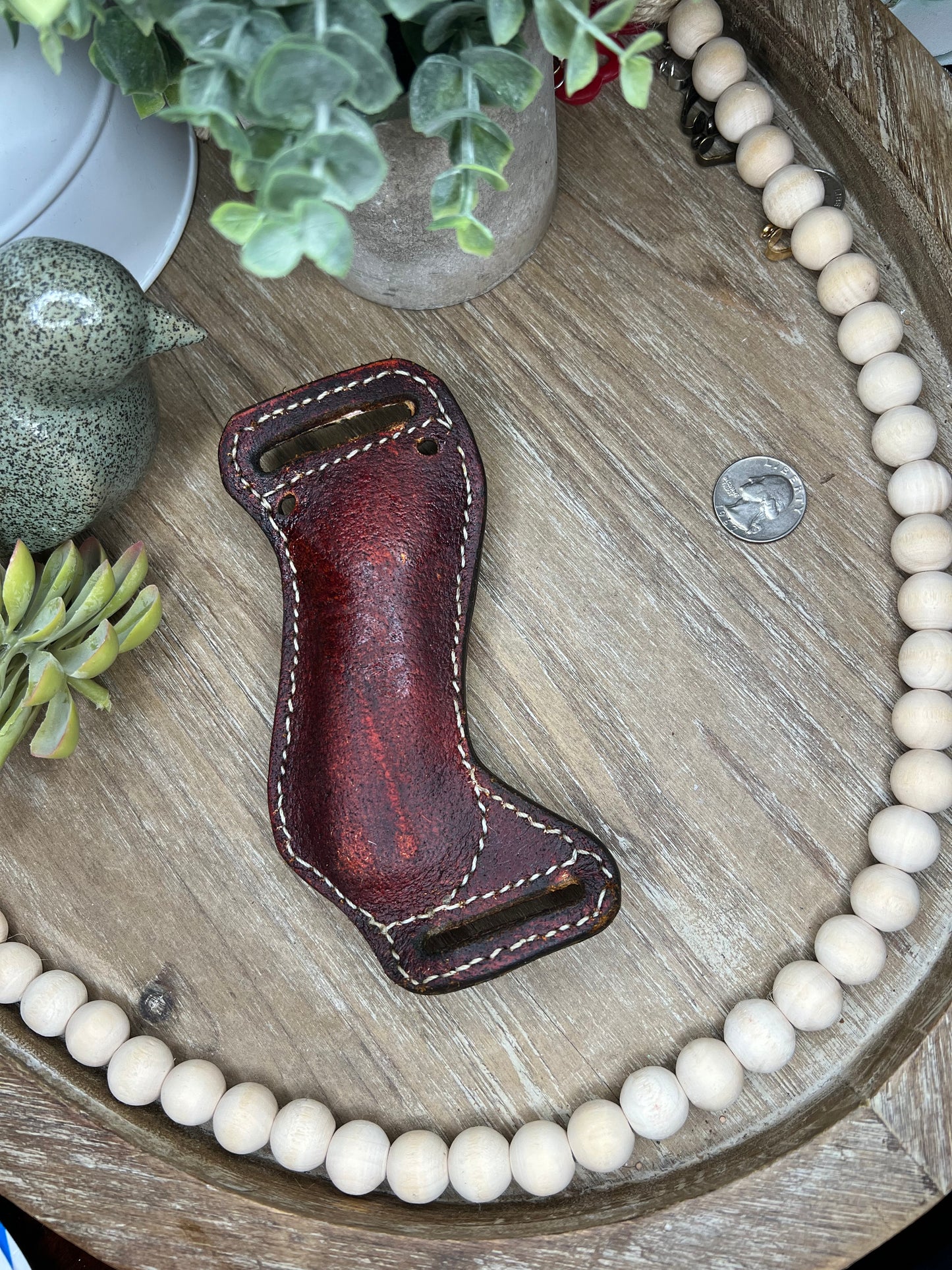 Genuine Leather Hand Tooled and Stitched Pocket Knife Sheath