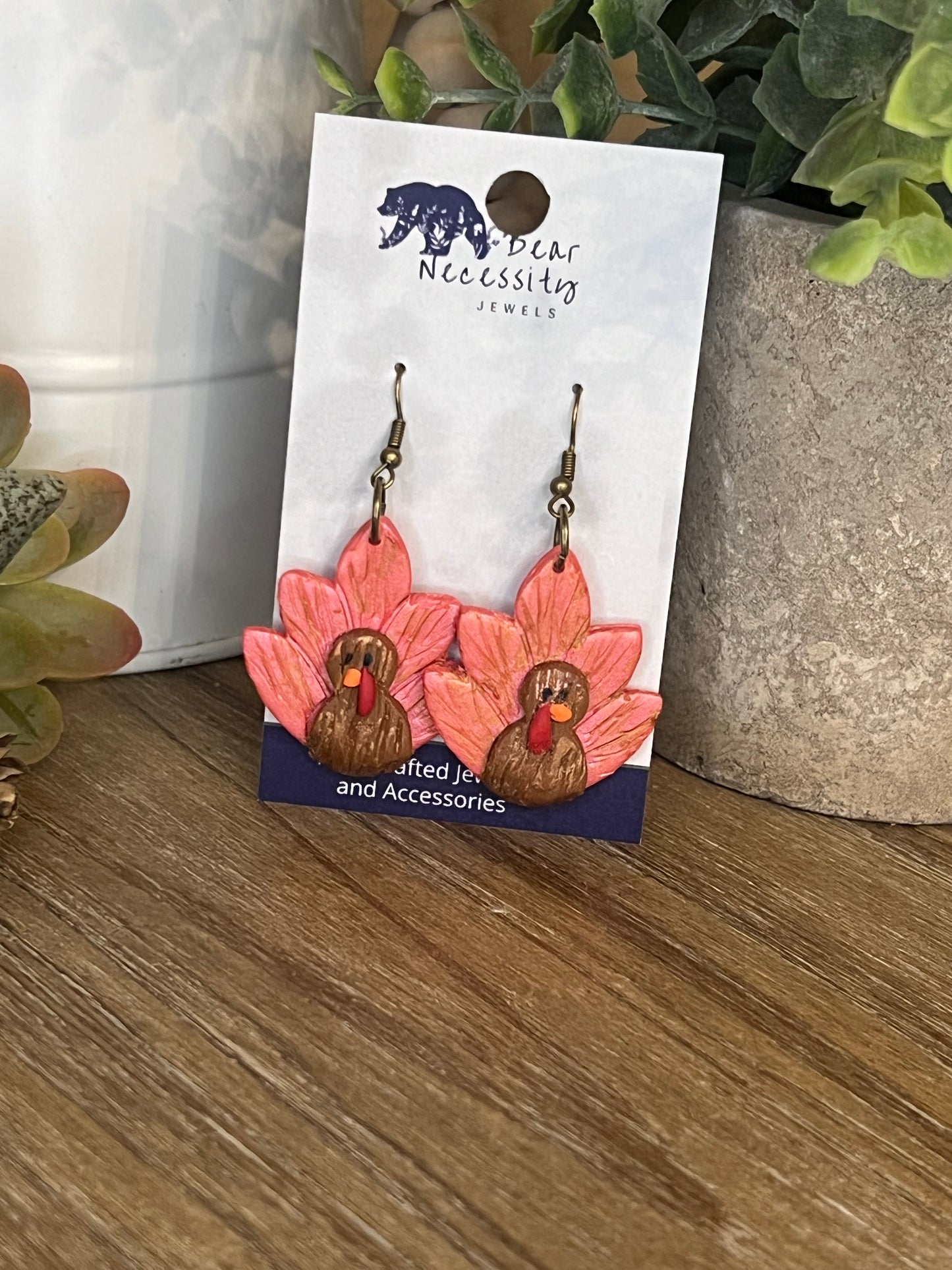 Bronze Embellished Feather Turkey Earrings