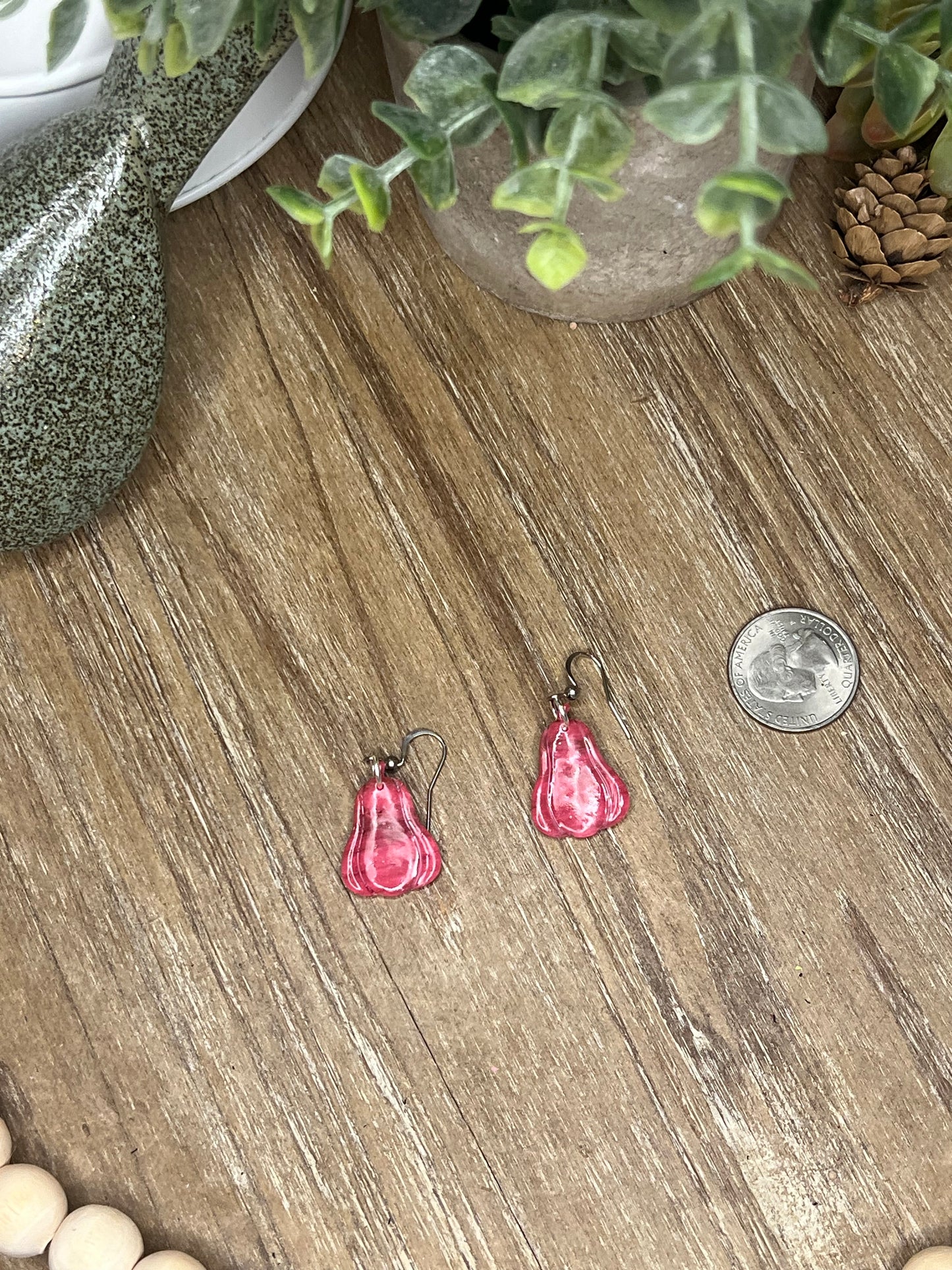 Pink and Marbled Black (Number 2) Gourd Cross Earrings