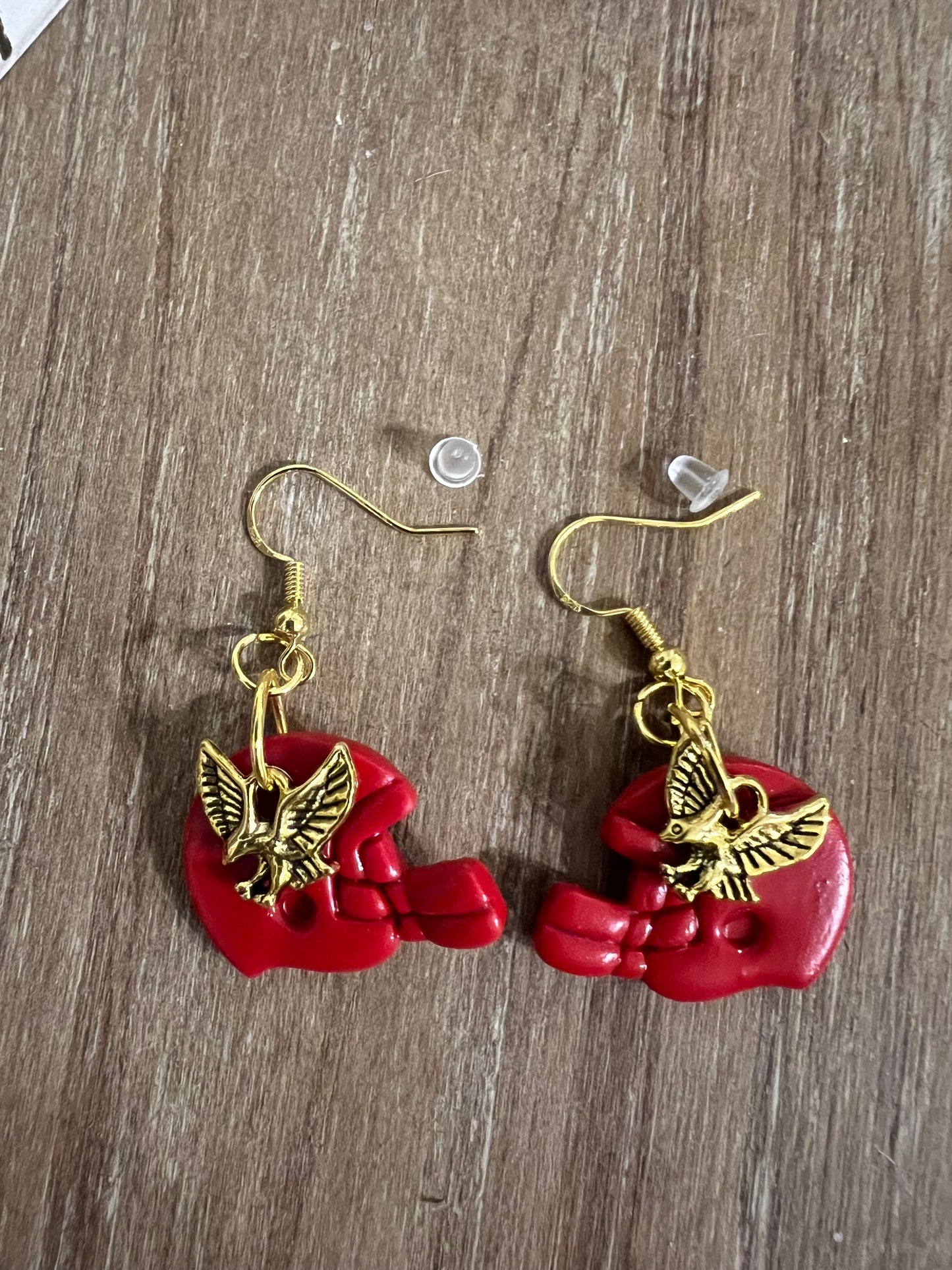 Red Helmet with Hawk Charm Hook Earrings