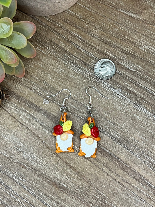 Fall Leaf Gnome Dangle Earrings - Maroon