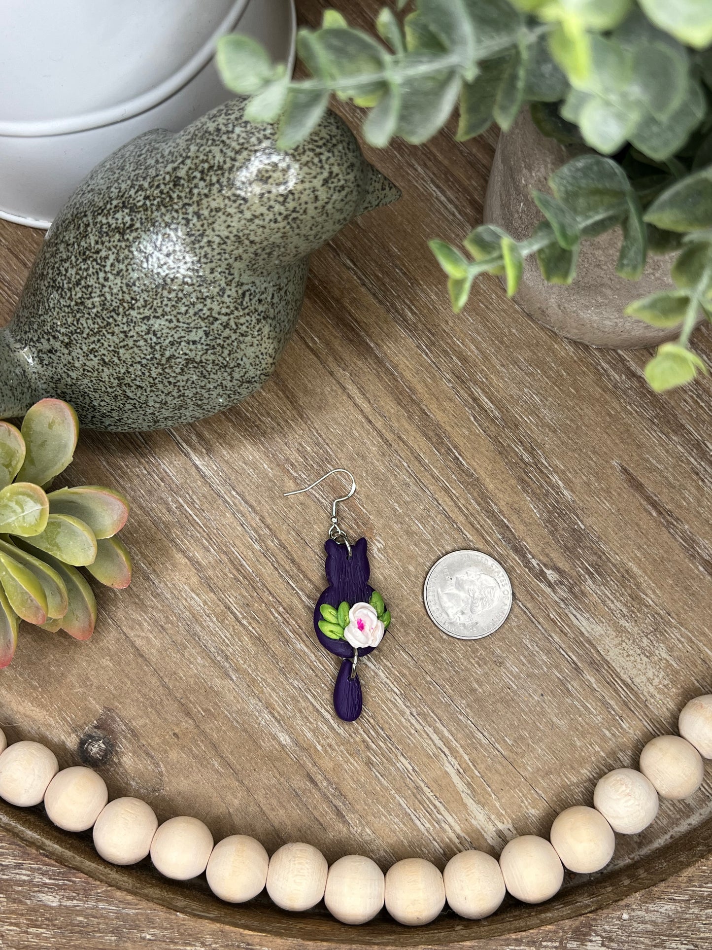 Flower Cat Dangle Earrings