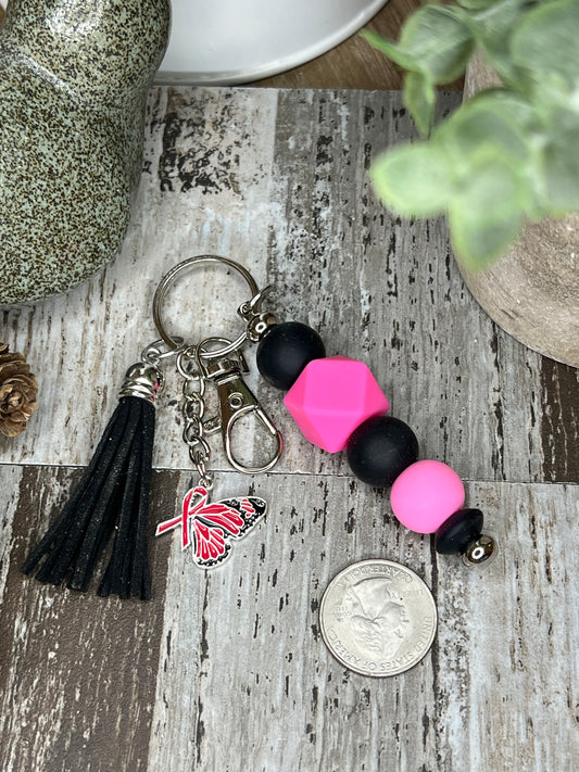 Pink and Black Breast Cancer Awareness Keychain