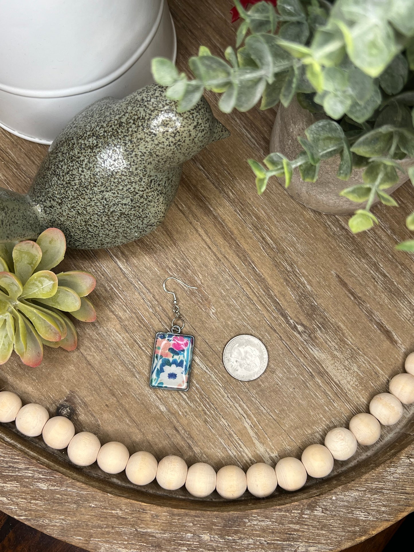 Framed Navy Floral Earrings