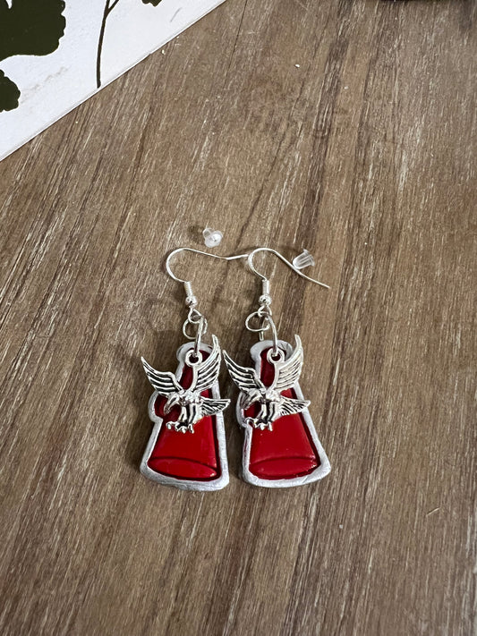 Red Megaphone with Hawk Charm Hook Earrings