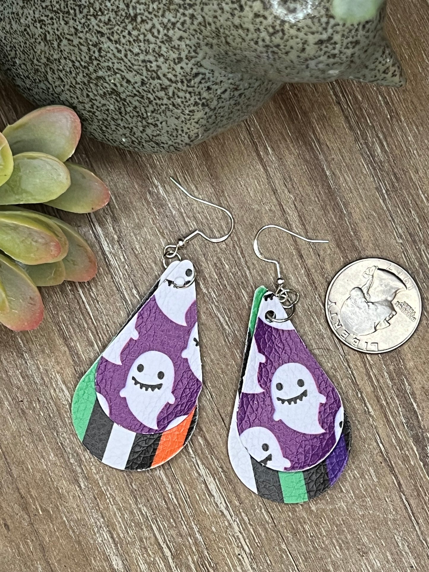 Faux leather/vinyl Halloween Ghost Dangle Earrings