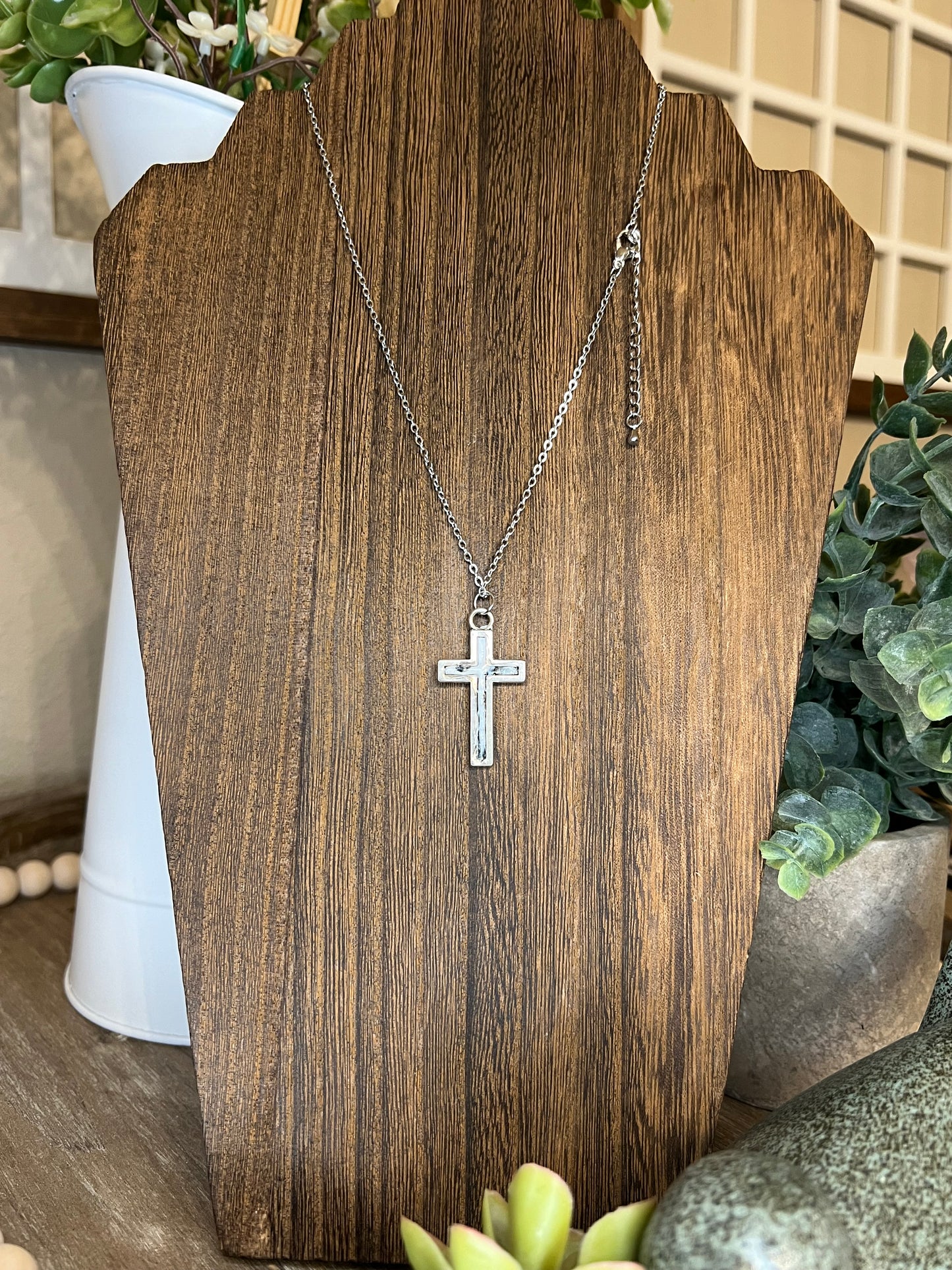 Black and White Marbled Cross Necklace and Earring Set