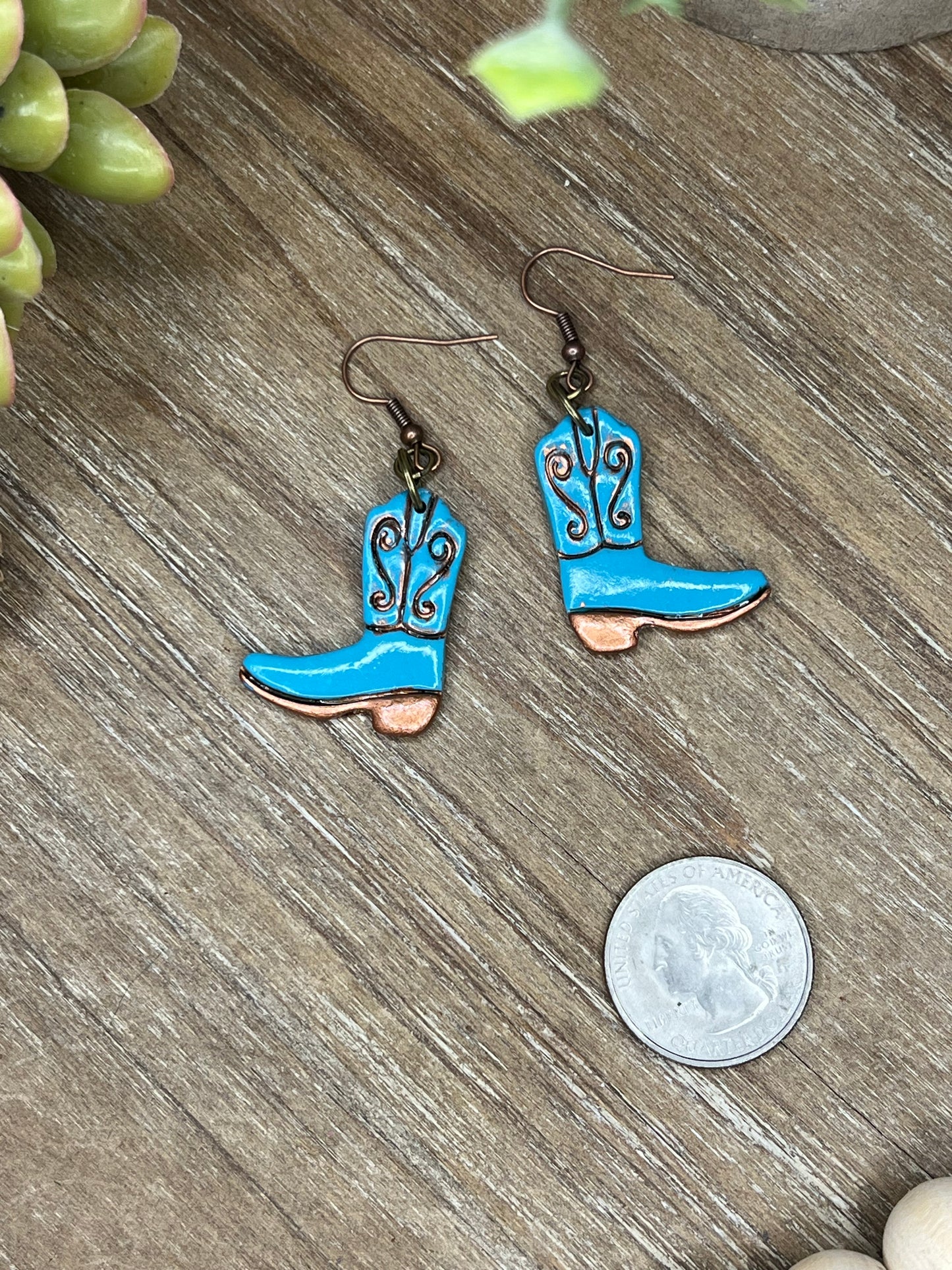 Turquoise and Bronze Cowboy Boot Earrings