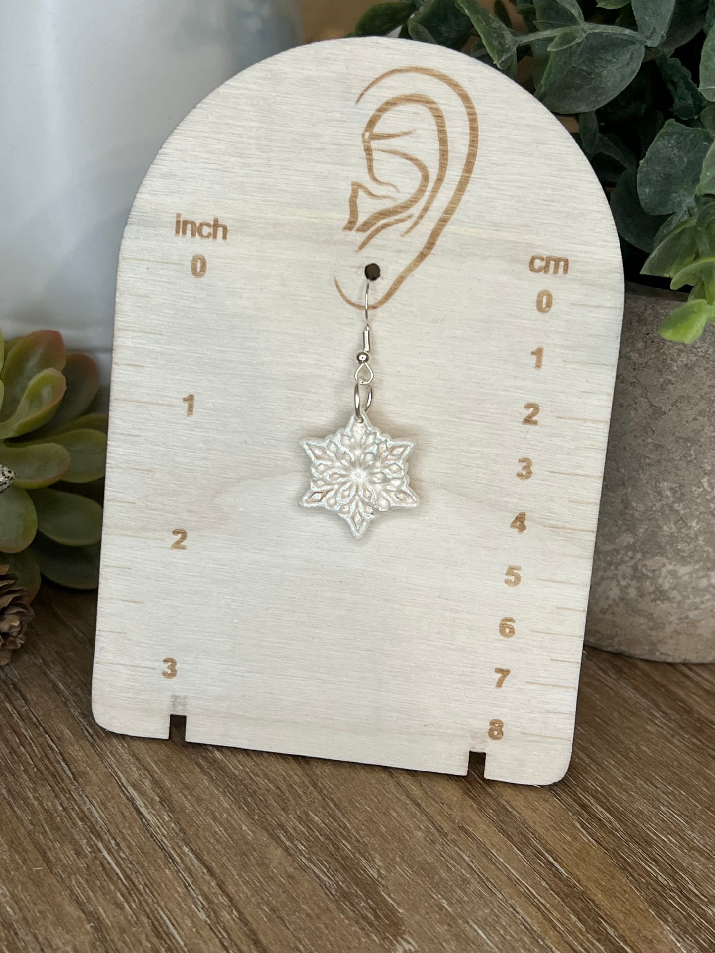 White with Slight Silver Accents Snowflake Dangle Earrings