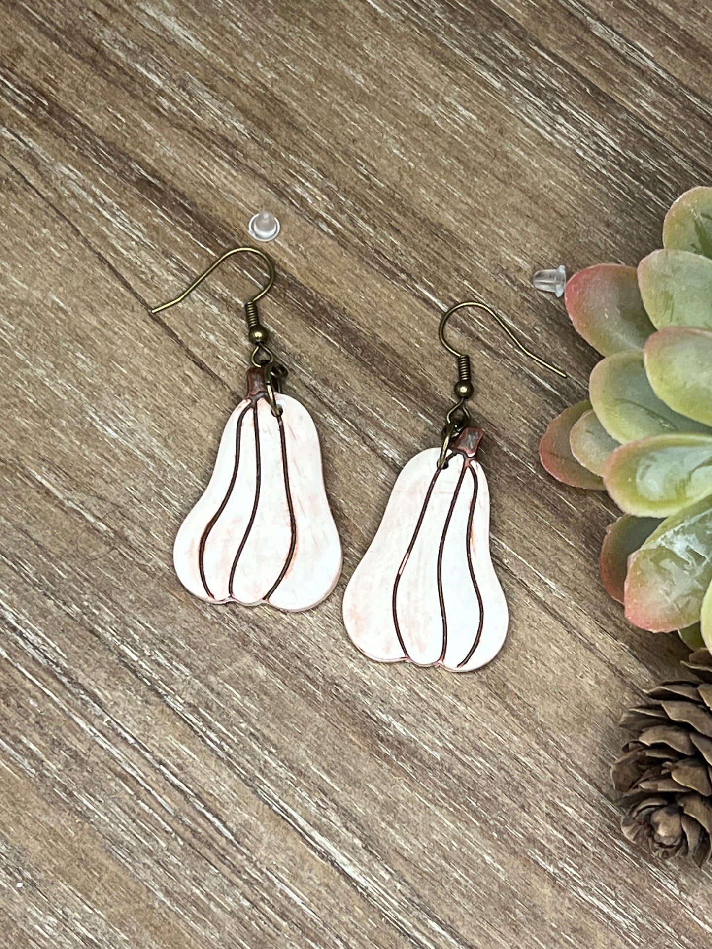 Bronze Accented White Pumpkin Hook Earrings