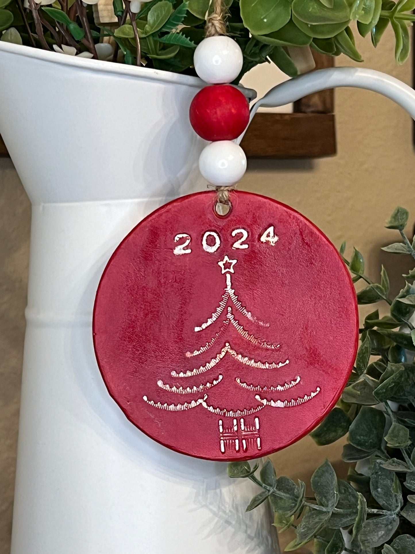 Red Leather Tree 2024 Ornament