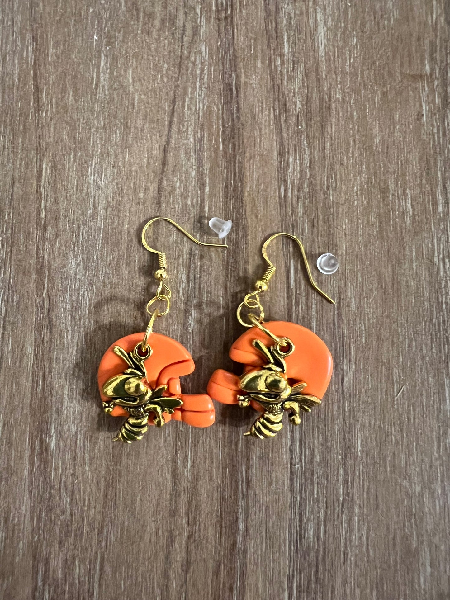 Orange Helmet with Yellowjacket Charm Hook Earrings