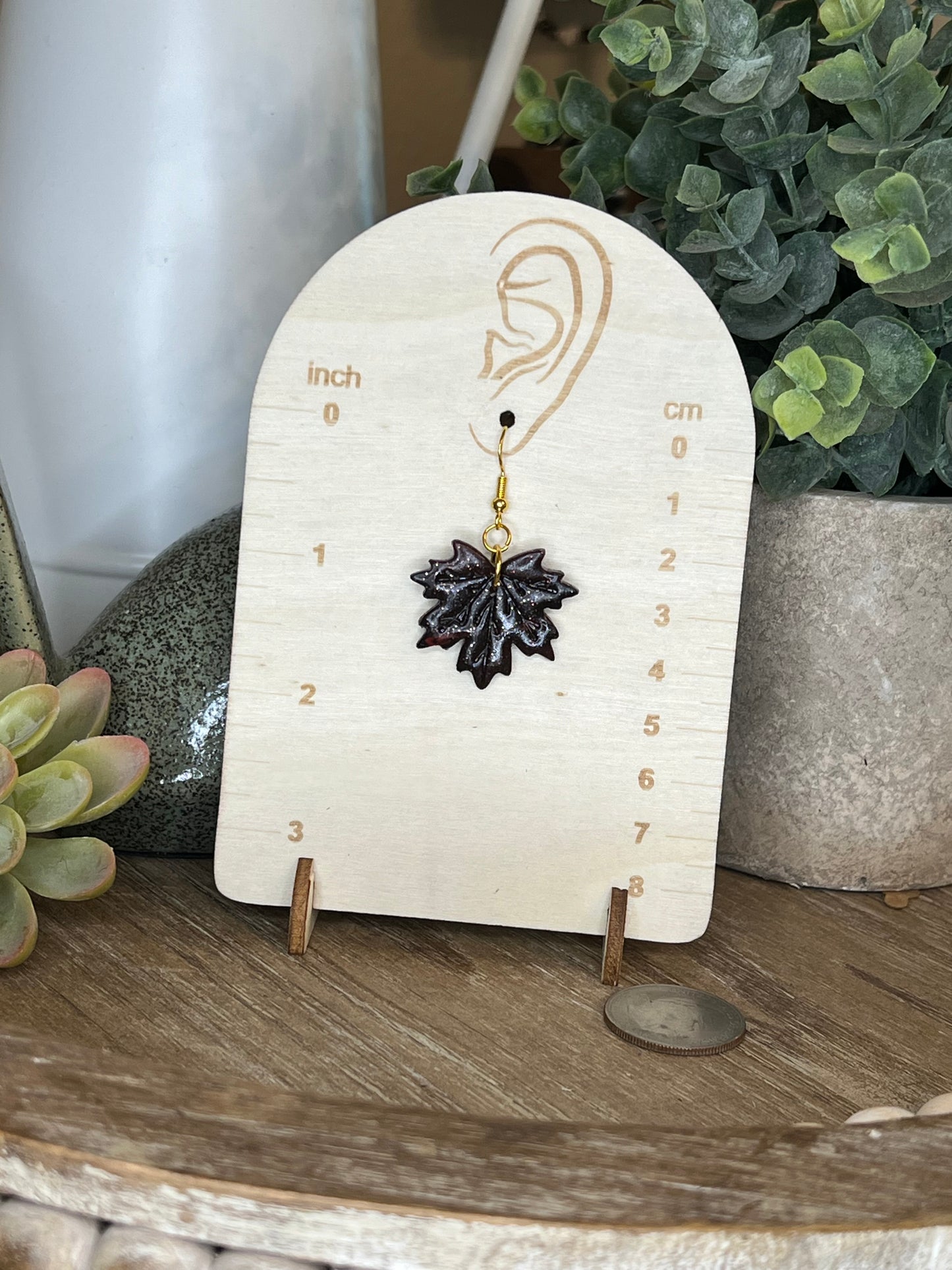 Dark Maroon (almost black) Leaf Earrings