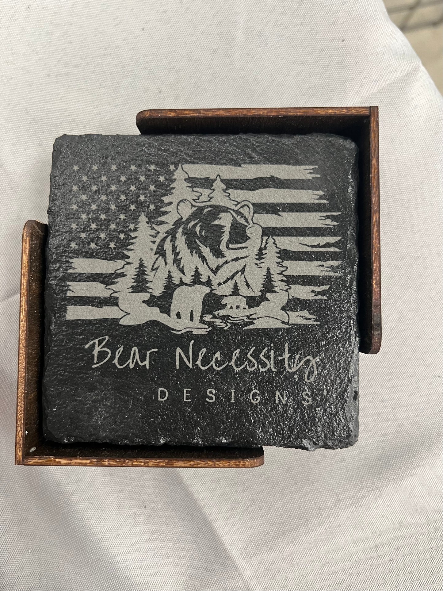 Custom Logo Coaster Set of 4 with Wood Coaster Holder