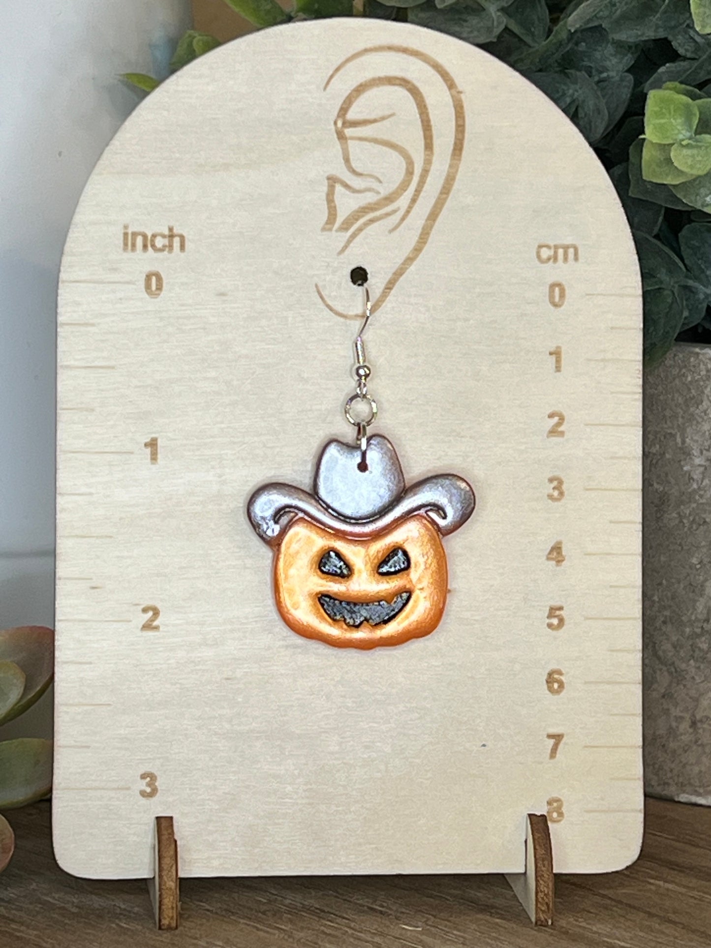 Silver Cowboy Jack-O-Lantern Hook Earrings