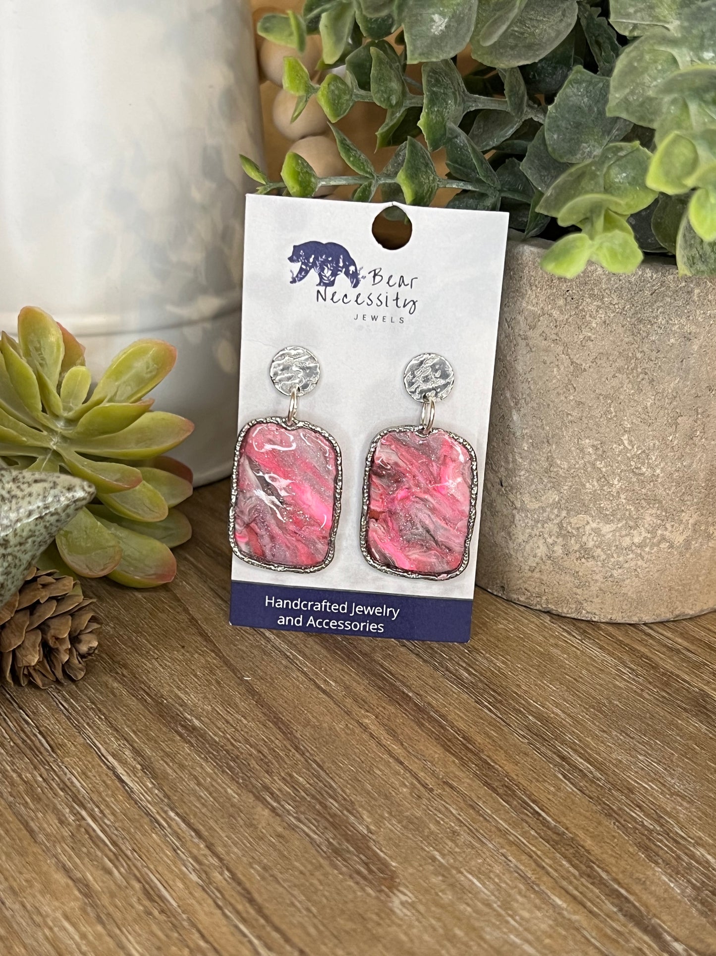 Pink and Silver Marbled Earrings