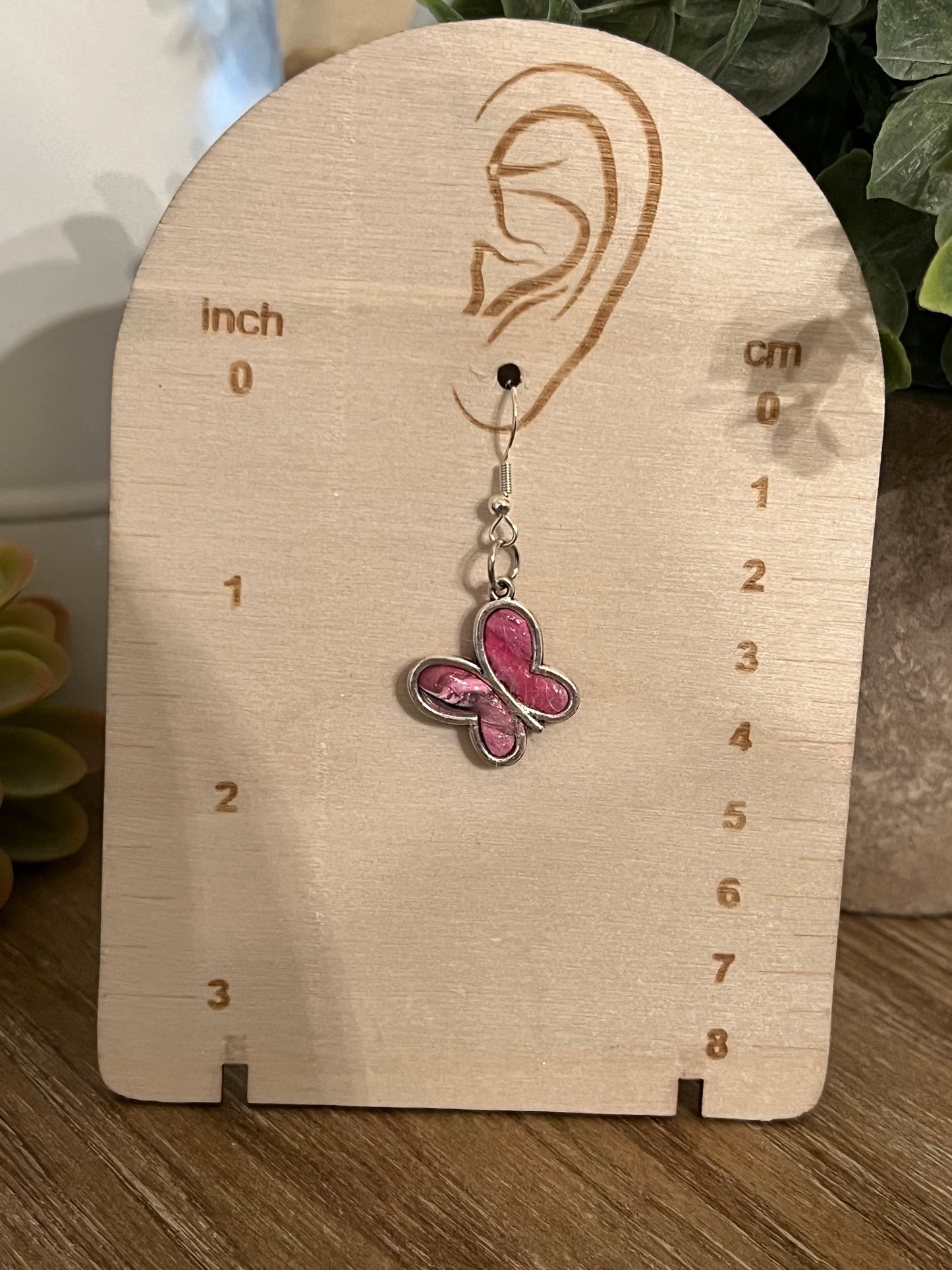 Pink Marbled Marbled Butterfly Necklace and Earring Set