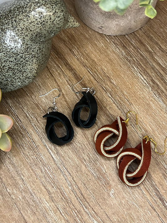 Genuine Leather Brown or Black Knot Dangle Earring