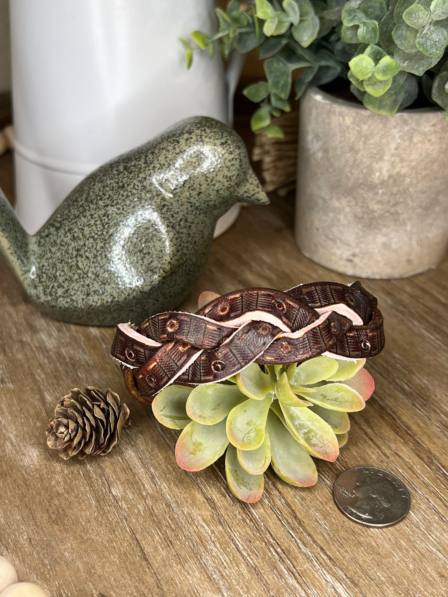 Genuine Leather 1 inch inch Darker brown Braided Bracelet