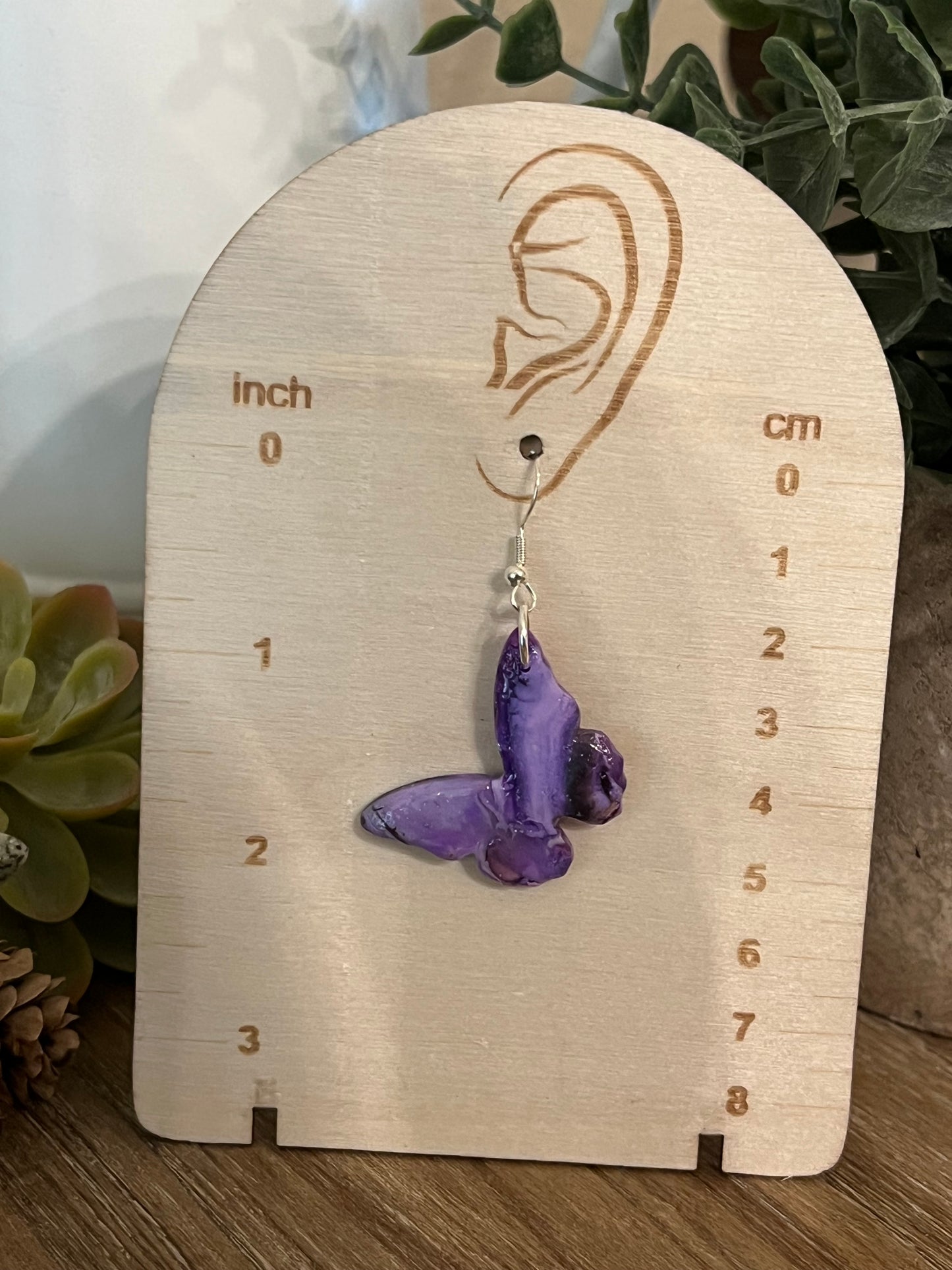 Purple Marbled Butterfly Dangle Earrings