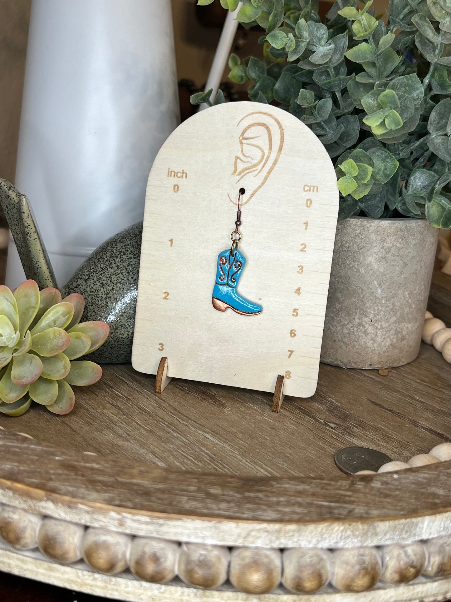 Turquoise and Bronze Cowboy Boot Earrings