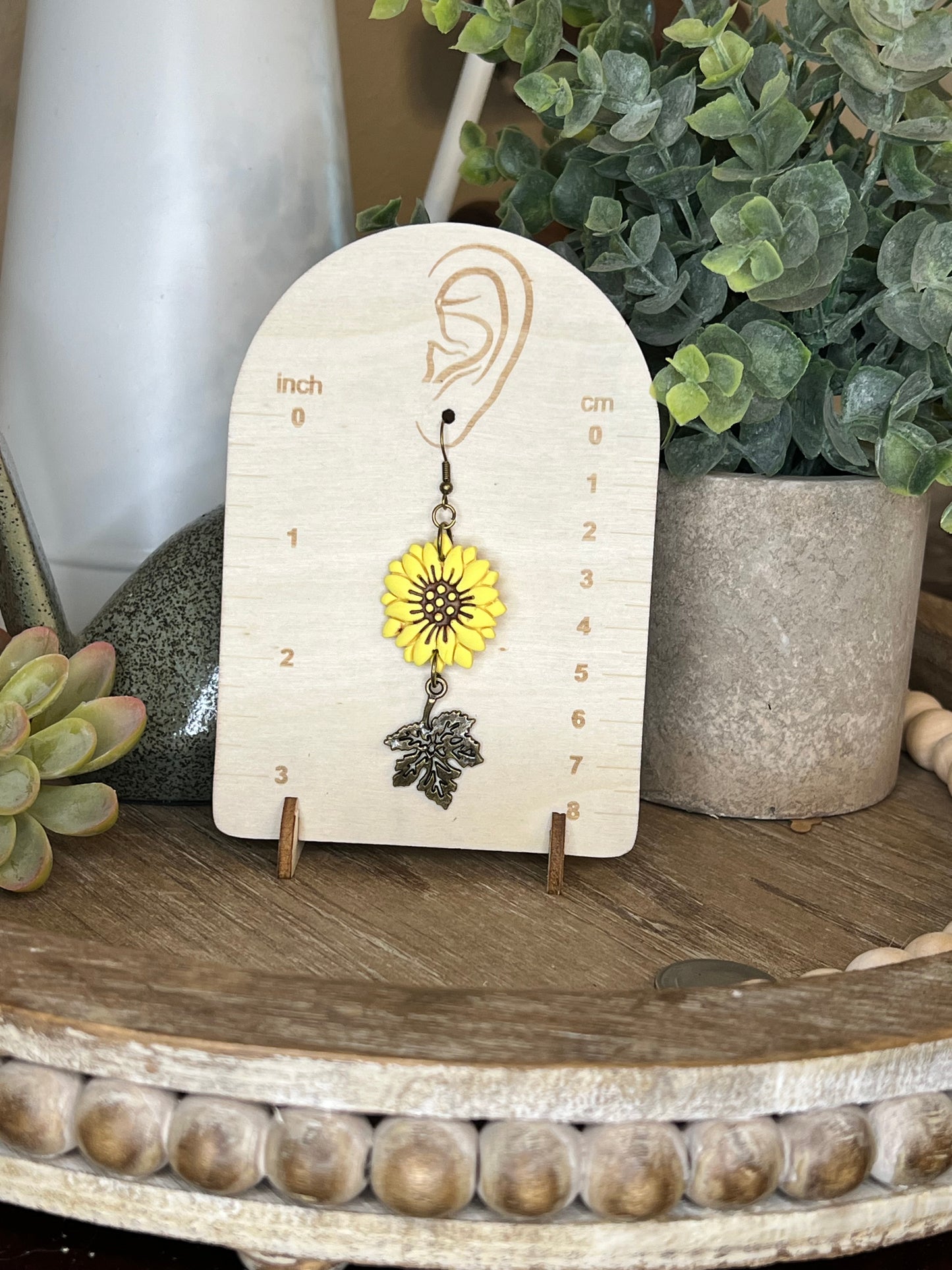 Sunflower and Leaf Earrings