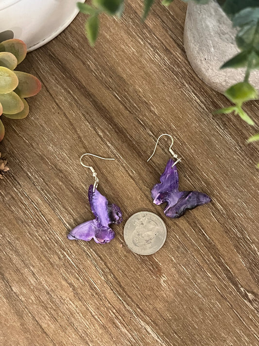 Purple Marbled Butterfly Dangle Earrings