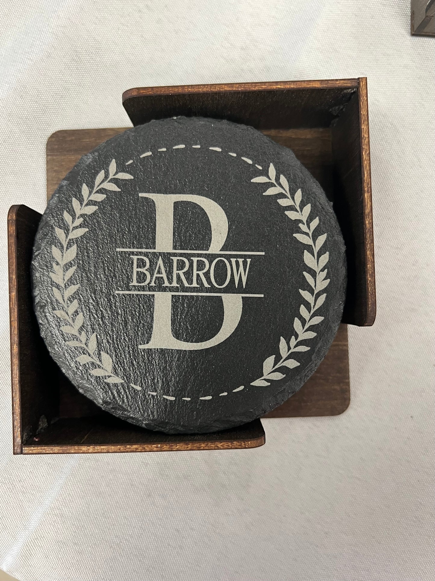 Custom Name Coaster Set of 4 with Wood Coaster Holder