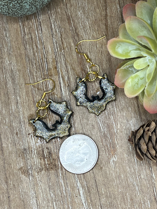 Gold Embellished Bat Earrings