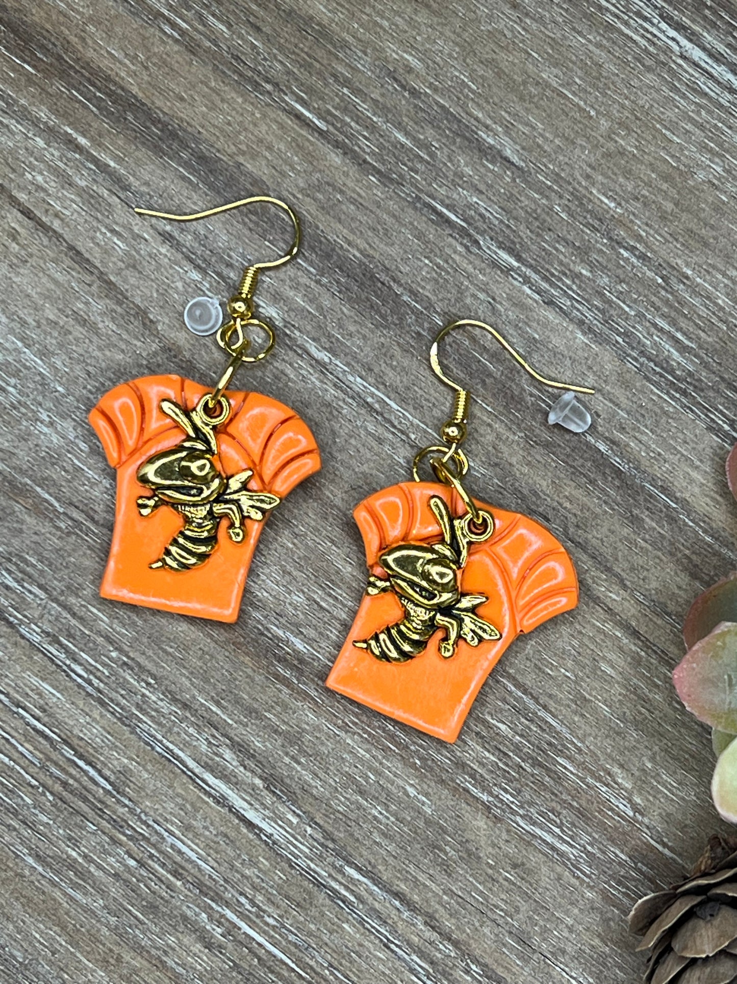 Orange Jersey with Yellowjacket Charm Hook Earrings