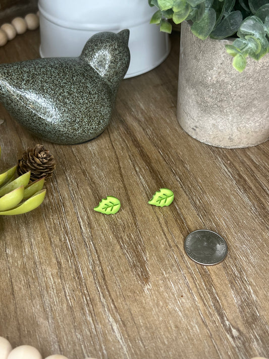 Green Leaf Stud Earrings (Design # 4)