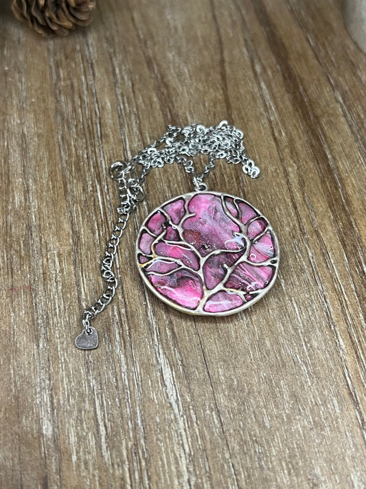 Large Pink Marbled Tree Branch Necklace (Reversible)