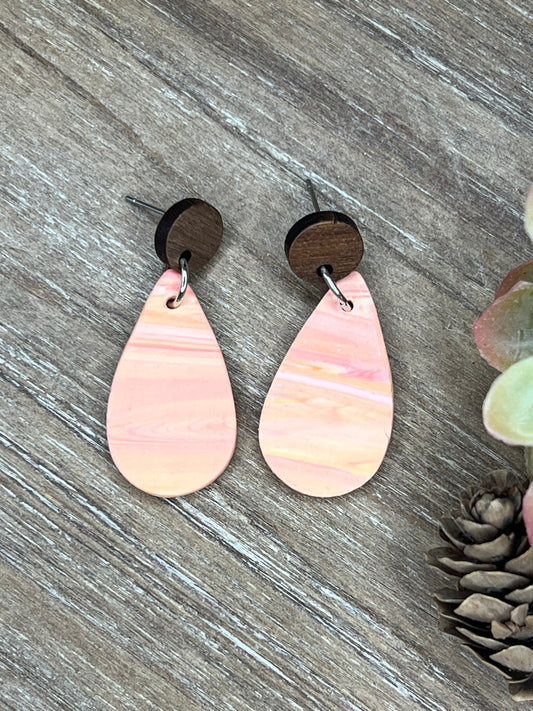 Peach Ombre Dangle Wood Stud Earrings