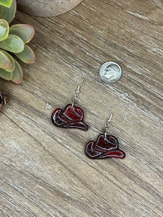 Dark Red and Black Onbre Cowboy Hat Earrings