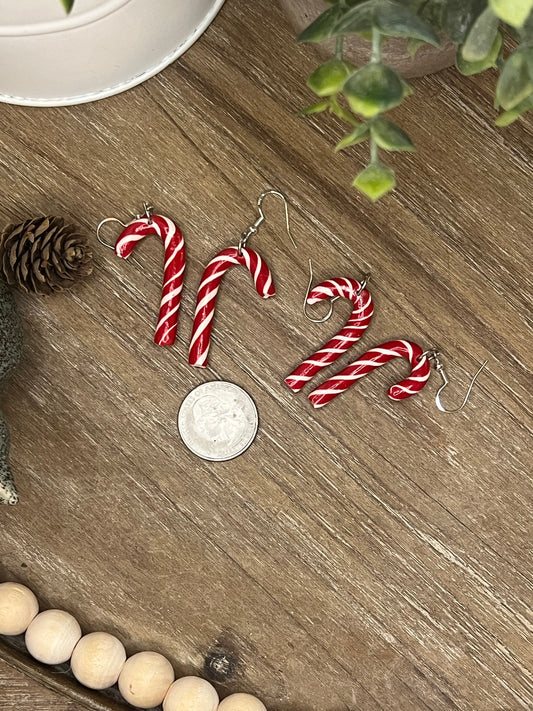 Candy Cane Earrings - White on Red Larger Size