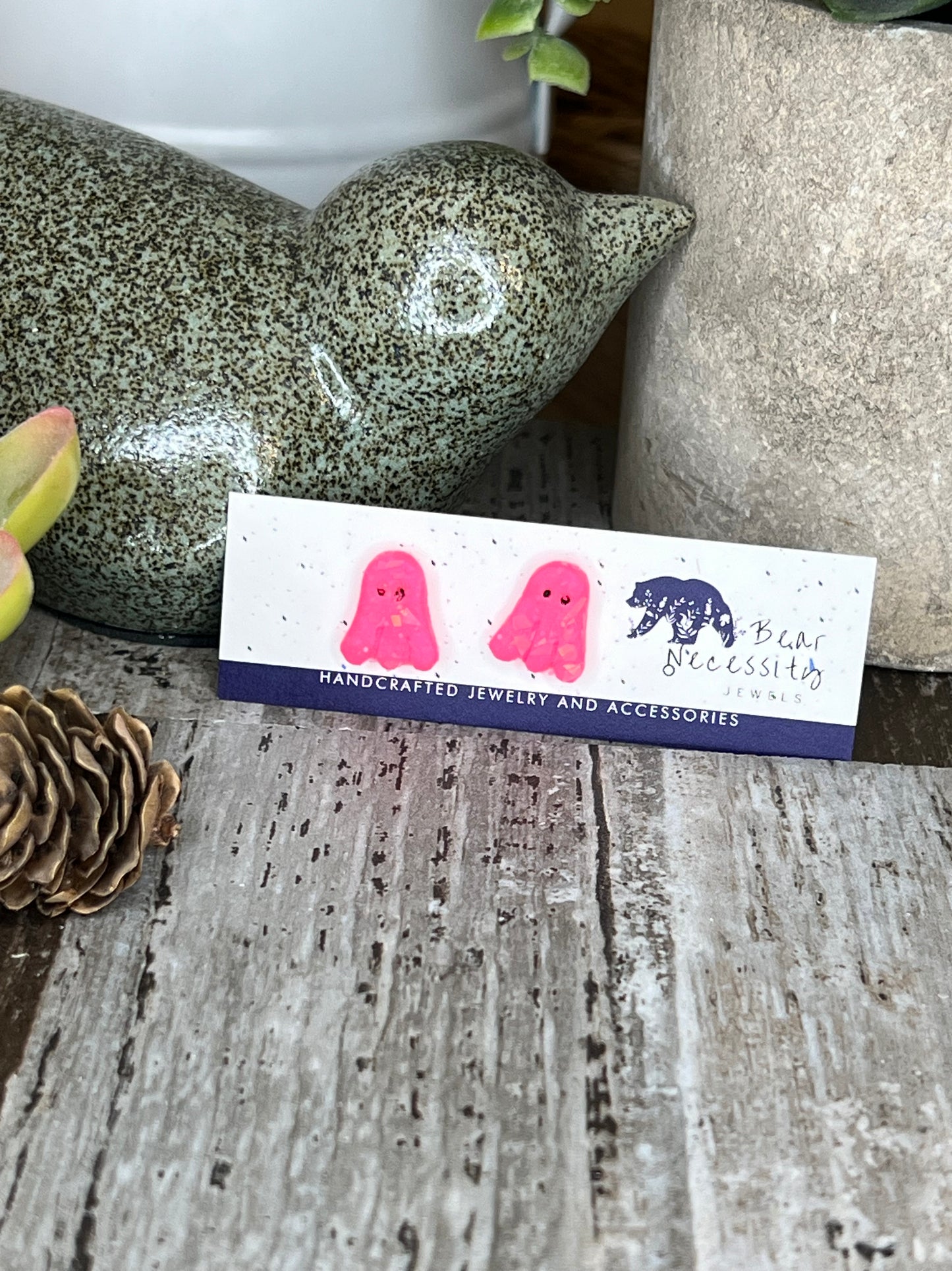 Pink Ghost Stud Earrings