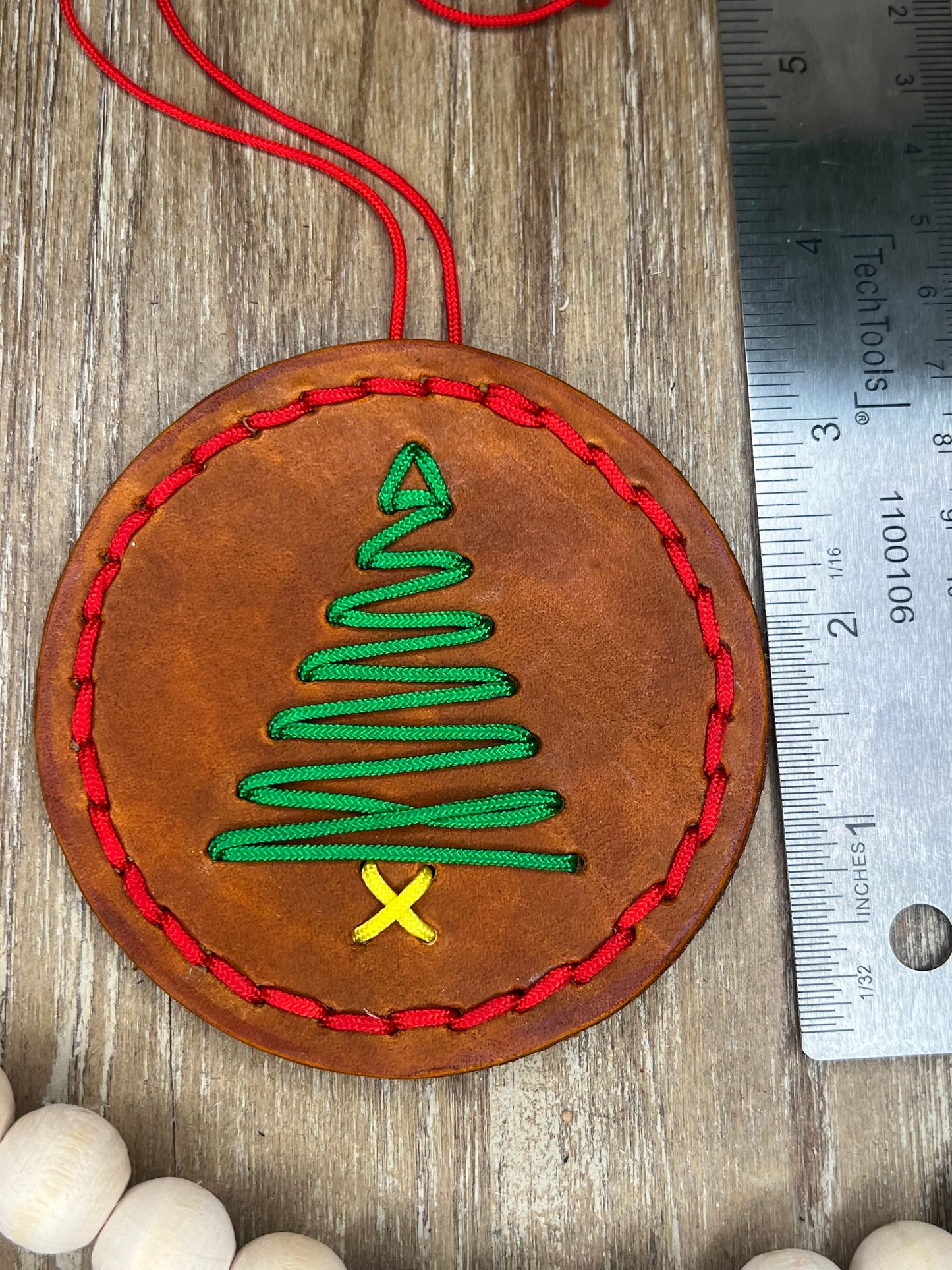 Handstitched Leather Ornament